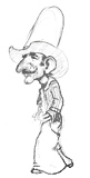 ‘Slim’ Coloring page of a cowboy in a ten-gallon hat.